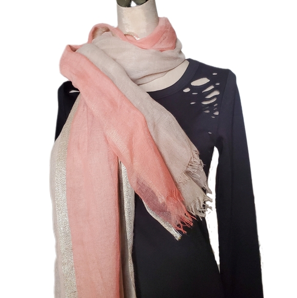 Accessories - Beige and Pink Women's Scarf OZ
